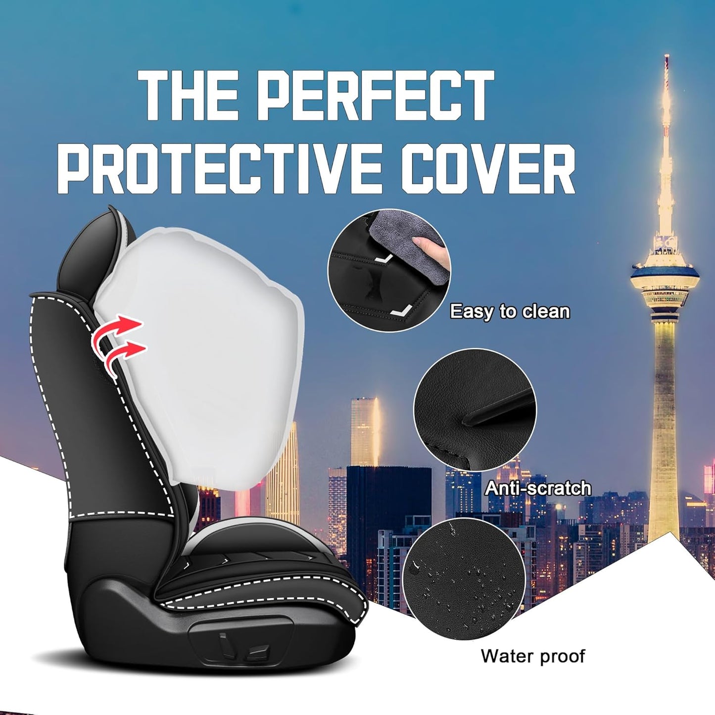 Car Seat Covers for Chrysler Pacifica 2004-2025, Stylish Sport Seat Cover, Premium Nappa Leather Car Seat Cover. Automobile Seat Covers Sets.(Luxury 2 Seats/Black White)