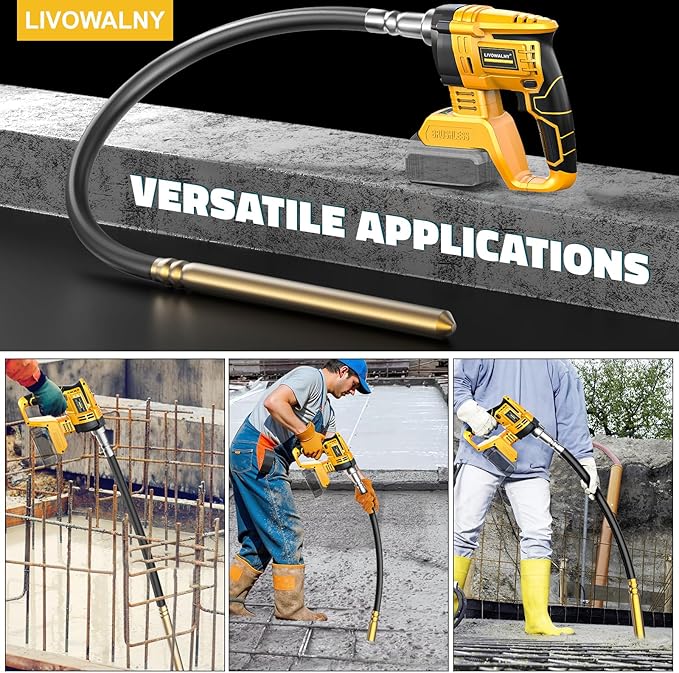 LIVOWALNY Handheld Concrete Vibrating Tool Compatible with Dewalt 20V Battery (No Battery), 600W Cordless Electric Concrete Vibrator with 3.8ft Shaft Rod,6000RPM Portable Vibrarator Remove Air Bubble