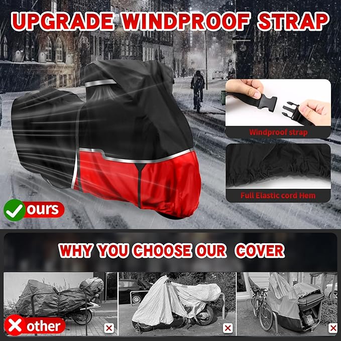 420D Waterproof Motorcycle Cover with Side Top Box Compatible with Touring Models Harley Davidson Road Glide Limited/Road King/Ultra Limited for Snow Rain Dust Protection All Weather Protection