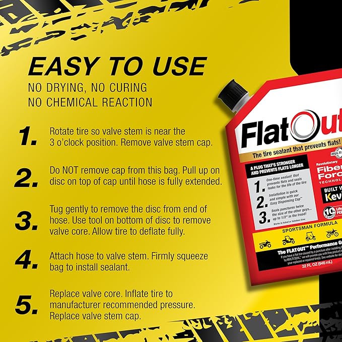 Flat Out Off Road Tire Sealant, Sportsman Formula, Prevents Flat Tires, Fix a Flat Tire, Seals Leaks, Contains Kevlar, 32 Ounce Bag, 4-Pack