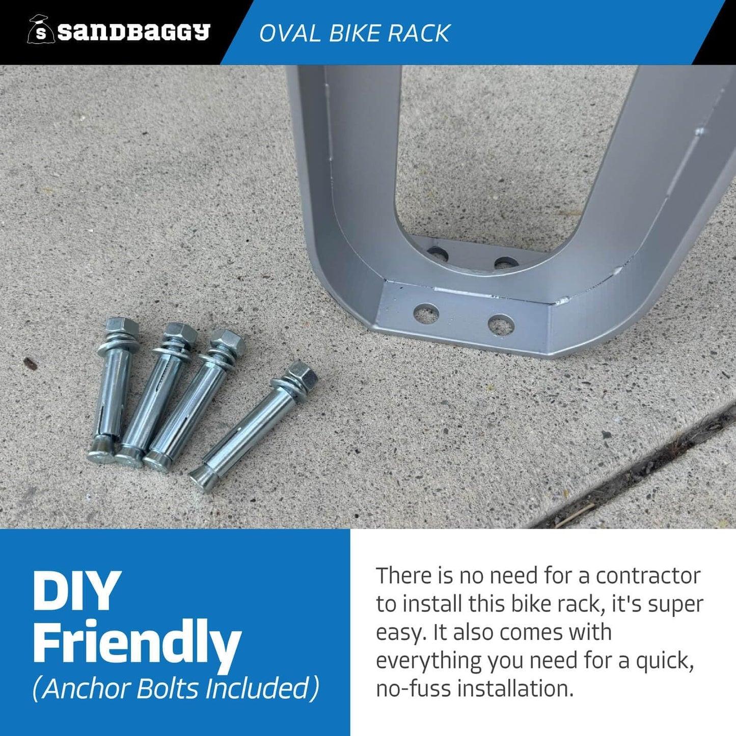 Sandbaggy Modern Commercial Bike Rack | 6.5” x 3” x 35” Oval Design | In-Ground | Anchor Bolts Included (Red, 3)