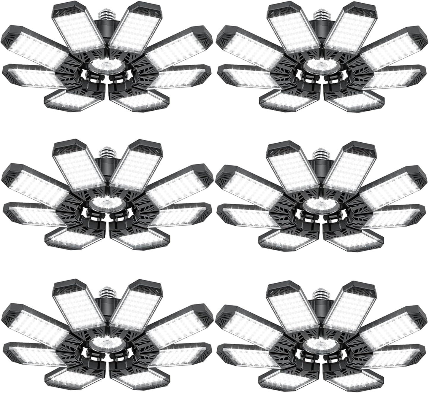 ISKYDRAW Garage Lights 6 Pack, 260W 26000LM Bright LED Garage Light with 8+1 Foldable Panels, Ceiling Basement Lights Screw in E26 E27 Socket Shop Bay Lighting for Workshop, Barn, Warehouse