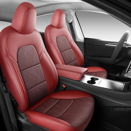 Tesla Model Y Seat Cover Full Set, Faux Leather Tesla Car Seat Cover, Perfect Suitable for Tesla Model Y 2020 2021 2022 2023 2024 2025 (Wine Red)