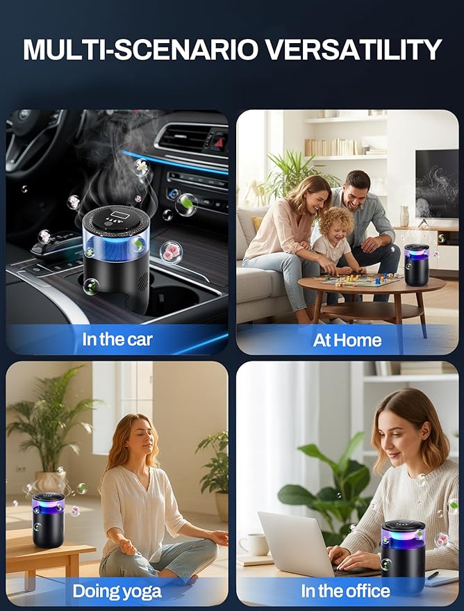 Smart Car Air Freshener,Ambient Light & Mist Fragrance,2 Pack Refill for 6 Months,Auto On/Off,3 Adjustable Modes,Black Air Freshener Perfect for Car,Bedroom,Office,Restrooms. (Osmanthus Orchid)