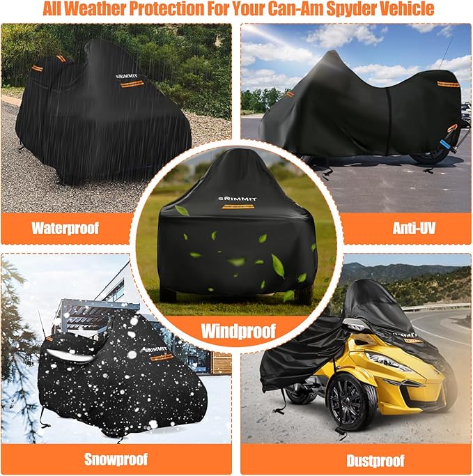 Can Am Spyder Cover Waterproof,Spyder Accessories Full Cover Compatible with Spyders RT Limited F3 S,420D Heavy Duty Oxford Fabric,3 Reflective Strips,Three Wheel Motorcycle Cover Outdoor Protection