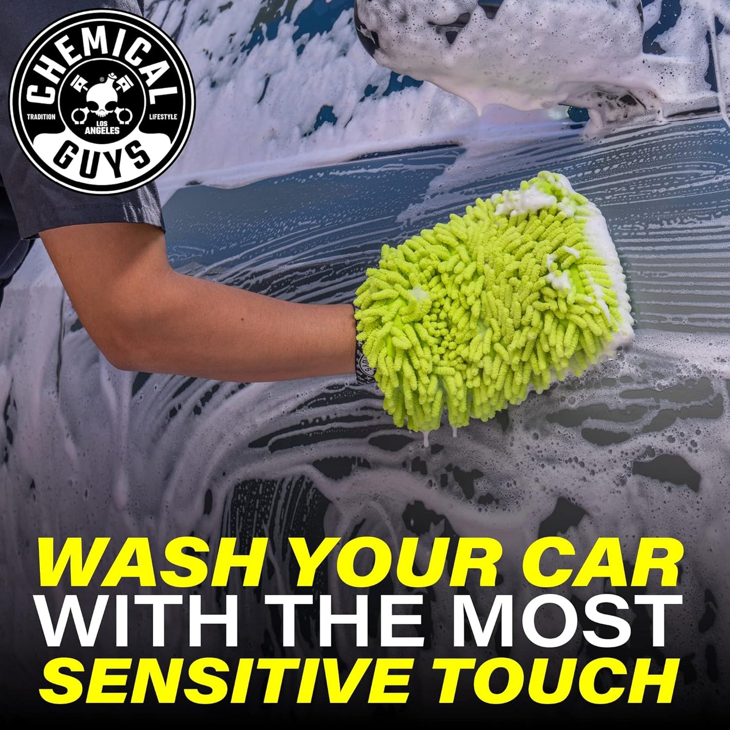 Chemical Guys MIC49302 Chenille Premium Scratch-Free Microfiber Wash Mitt, Lime Green, 9.6" x 2.3" x 7" (2 Pack)