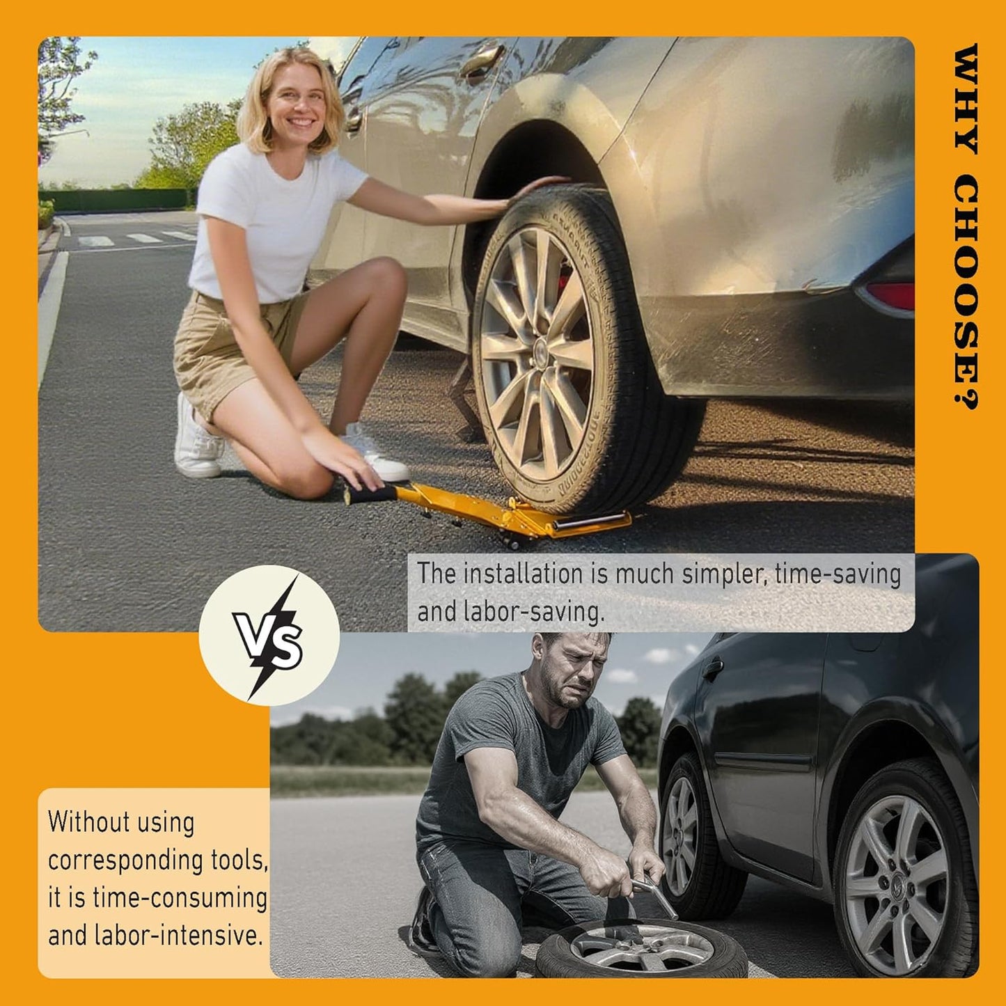 Adjustable Portable Tire Jack, Detachable Roller Plate, Heavy-Duty Tire Lifting Tool,Tire Dolly with A Load Capacity of 120 Pounds, Suitable for Cars, SUVs and Trucks, Bright Yellow Surface