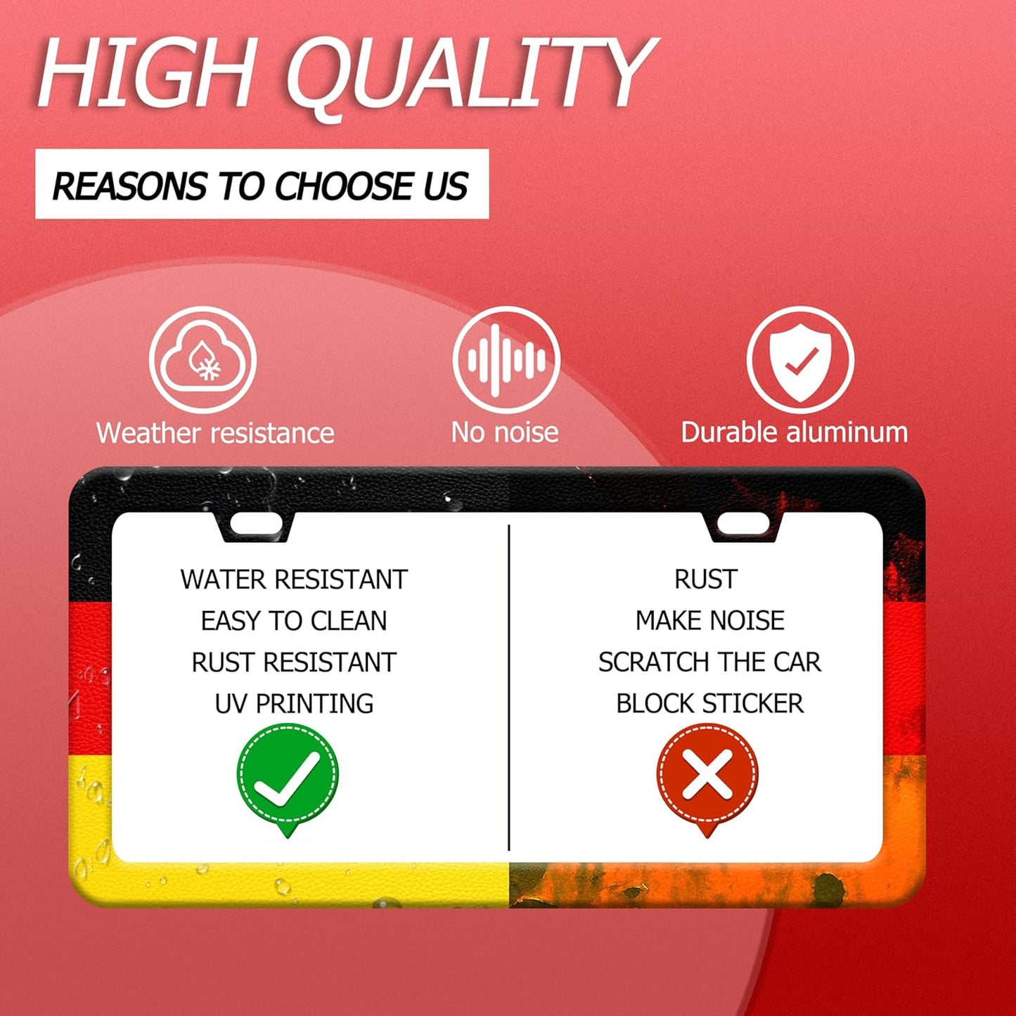 German Flag License Plate Frame Funny Germany License Plate Frames Stainless Steel Accessories Cars Decor with 2 Holes and Screws Fits Standard Us Ca Vehicles License Plate Holder 12.2 X 6 Inch