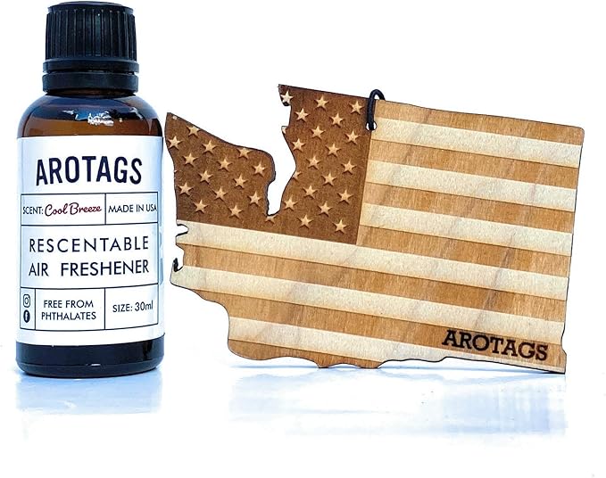 Arotags Car Air Freshener - Reusable Wood Diffuser - Hanging Odor Eliminator - Washington Patriot - Cool Breeze Scent