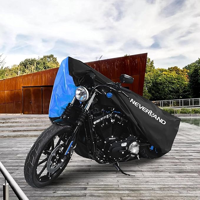 NEVERLAND Motorcycle Cover Waterproof Outdoor - Motorbike Scooter Covers Heavy Duty Medium with Lock-Holes, Bandage, Storage Bag Compatible with Harley Davidson Kawasaki Yamaha Honda Grom (Up to 86”)