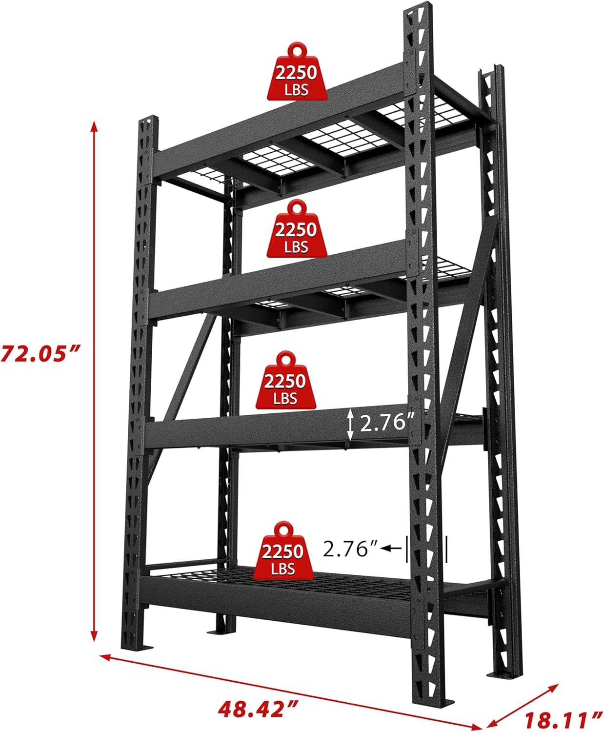 MUPATER 4-Tier Garage Shelving, 9000 LBS Heavy Duty Metal Storage Shelves, Adjustable Storage Wire Shelving Unit for Basement, Warehouse, Industrial