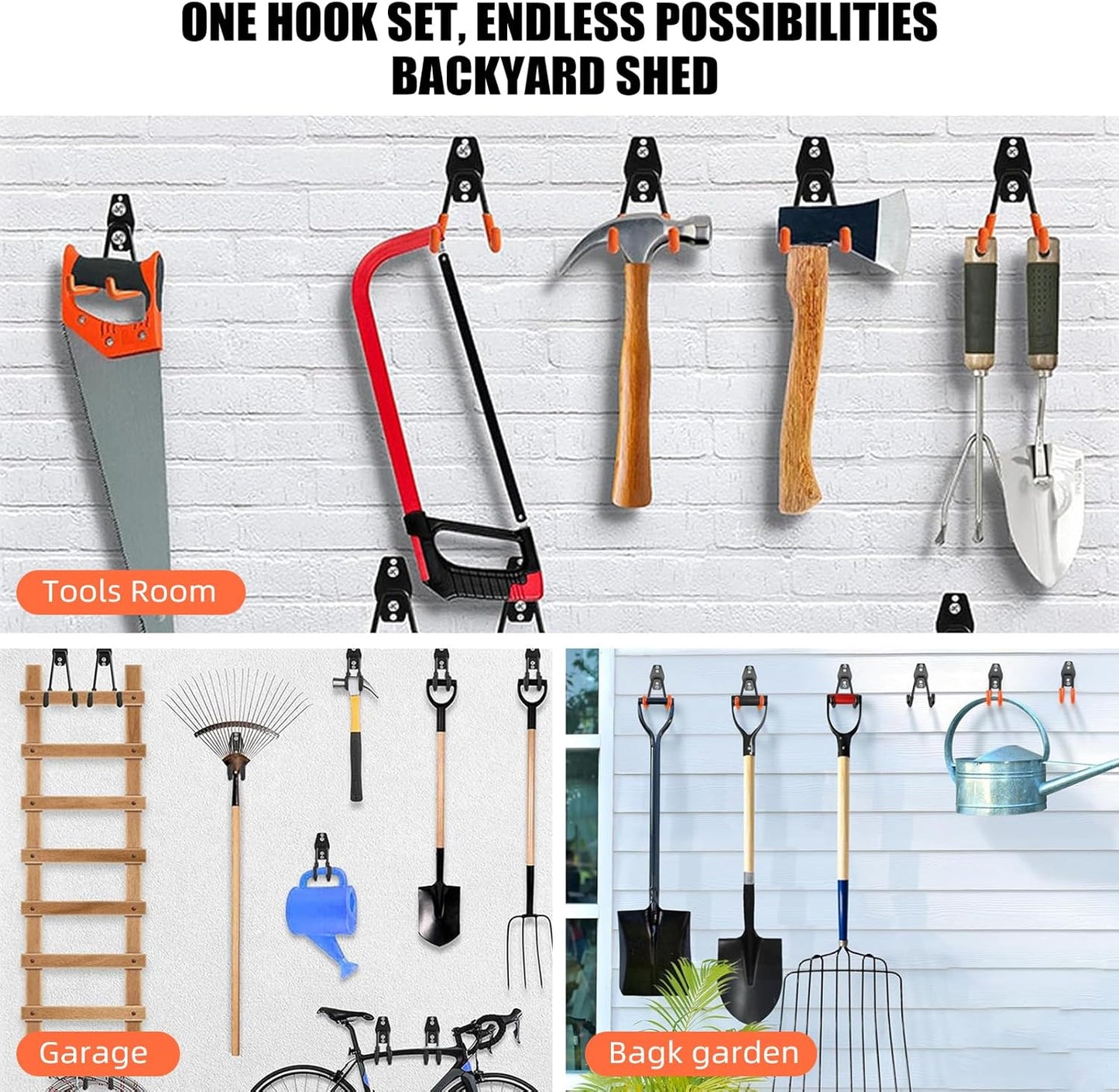 6-Pack Small Square Heavy Duty Garage Hooks, Ideal for Hanging Ladders, Bikes, Tools, Garage, Garden, Basement, Shed, Utility Room Storage (Black)