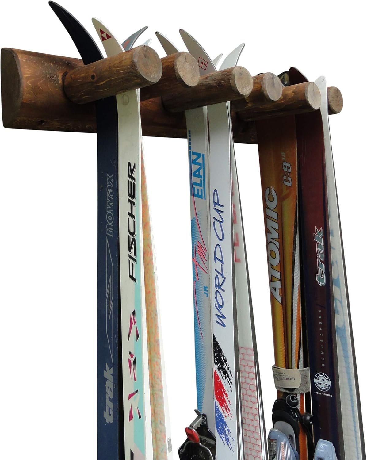 6-Place Log Ski Rack Wall Mount, Indoor Ski Storage Rack for Garage Organizers, Wooden Skis Wall Mount Storage Racks, Pole Skis Sports Racks, Garage Organization Walls - Canyon Brown