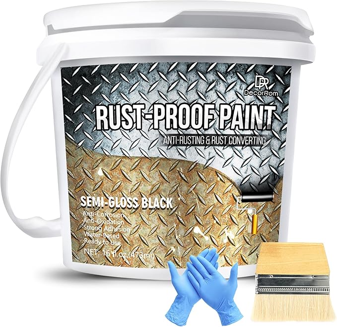 Rust Converter Paint - 16oz Water-Based Rust Reformer & Metal Primer, Semi-Gloss Black Rust Preventive Paint for Metal, Anti-Rust Coating Rust Encapsulator Paint for Maximum Rust, Corrosion Protection