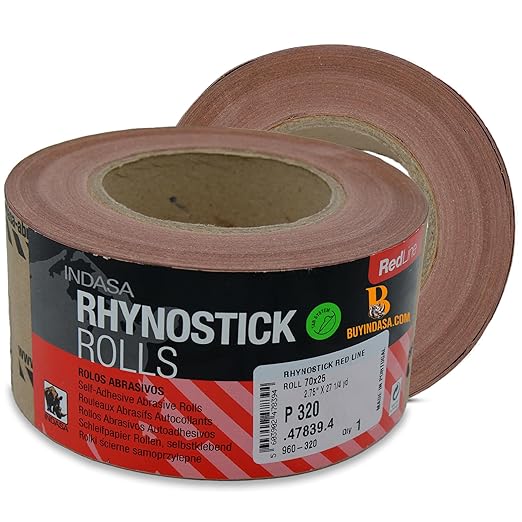 Indasa 2.75" PSA Sandpaper Roll - Rhynostick 100-Grit 27 Yard Long Continuous Roll, Self-Adhesive Stickyback Sand Paper for Woodworking, Automotive, Metal, Redline