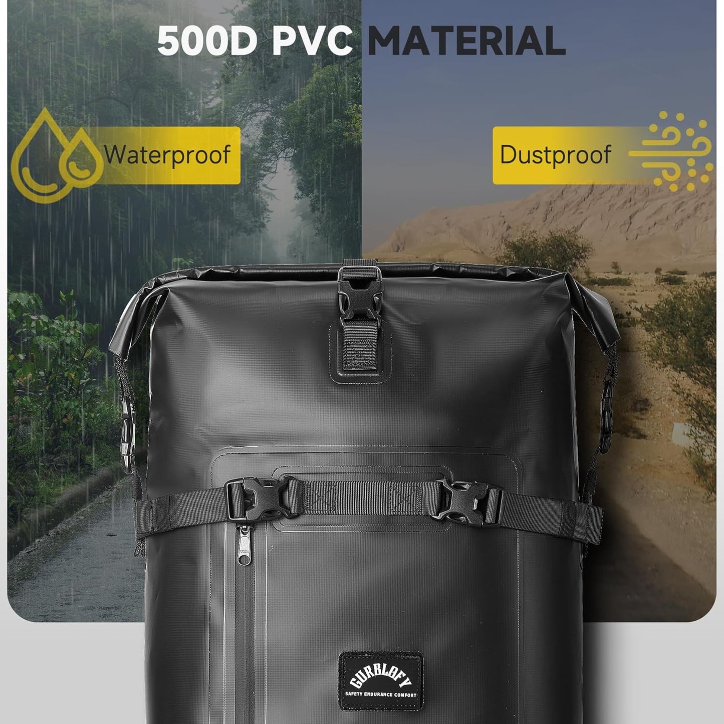 Motorcycle Tail Bag, 30L Waterproof Saddle Bag, 2 Size and 3 Color Options Motorcycle Travel Bag, PVC Luggage Bag, Rear Seat Bag, Classic Black GT-30BL