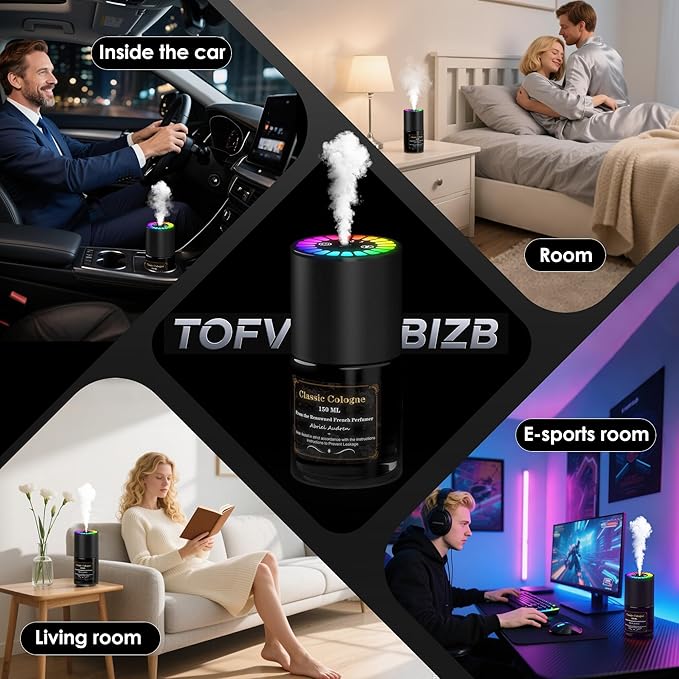 Car Air Freshener, Smart Car Air Freshener, Music-Synced RGB Ambient Lights with Auto On/Off, 150ml, Suitable for Cars, Homes, Offices, Bedrooms (Oceans)