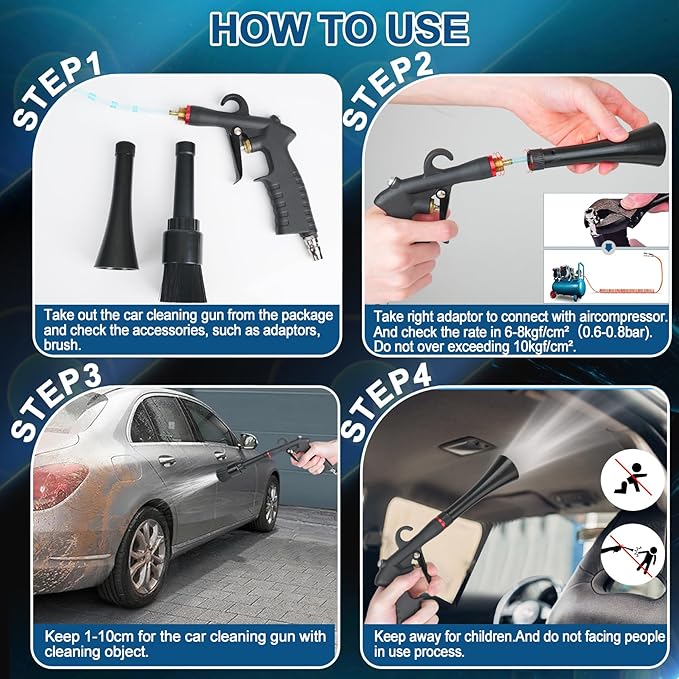 Tornado Car Cleaning Gun, Dry Car Detailing Tools, Aluminum Alloy Bearing Nozzlefor, Car Quickly Blasts Dirt and Dust Works with Air Compressor (Black)