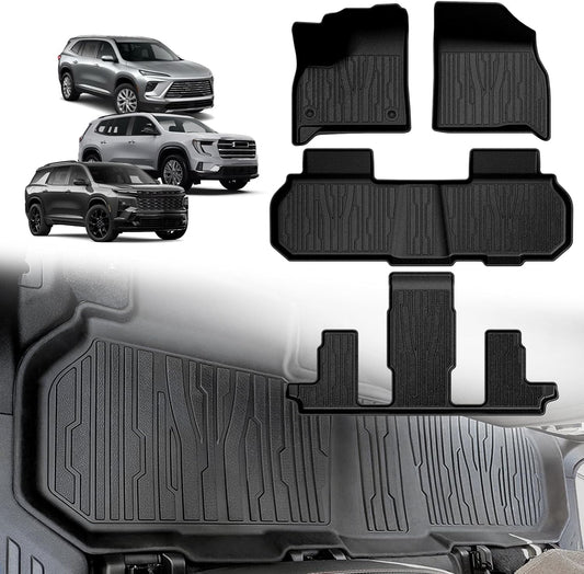 TripleAliners Floor Mats All Weather Compatible with 2024+ GMC Acadia/Chevy Traverse|2nd row captain's chairs/2025 Buick Enclave Accessories Full Set Floor Liners TPE Custom Fit Protector Car Mat 4-pc
