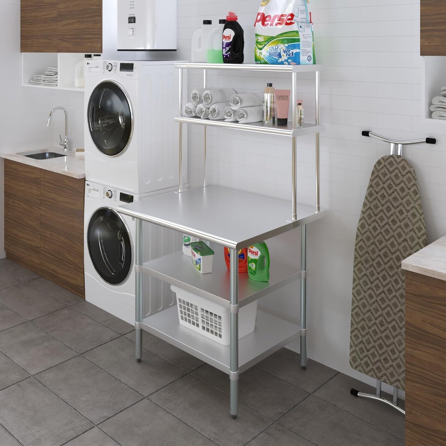 Amgood Stainless Steel Work Table with 2 Shelves | Metal Kitchen Prep Table & Shelving Combo (30" x 36" Table with 2 Shelves + 12" Overshelf)