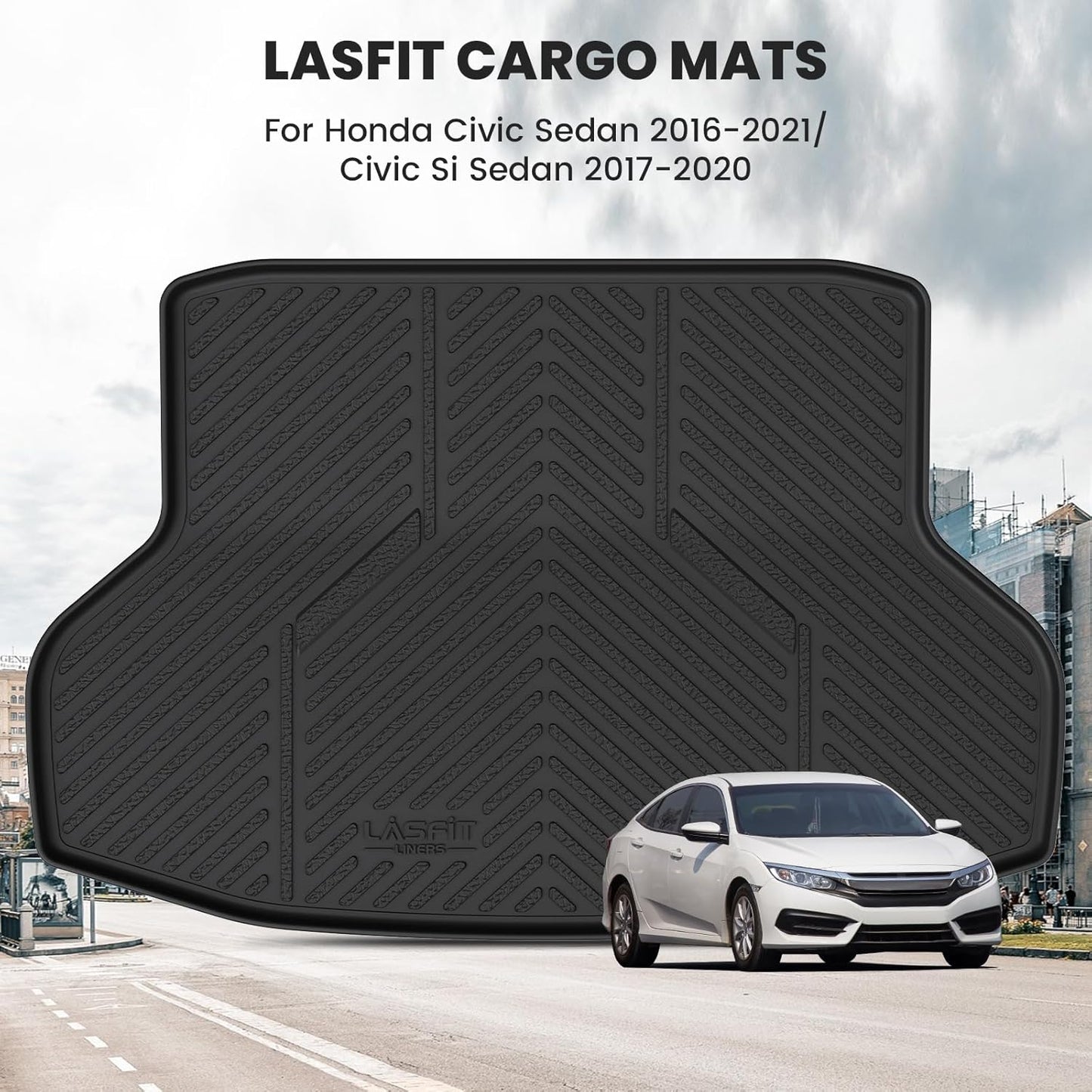 LASFIT Trunk Mat for Honda Civic Sedan 2016-2021, All Weather TPE Custom Fit Trunk Liner Trunk Tray Cargo Mat Cargo Liner Cargo Tray (Not for Hatchback/Coupe)