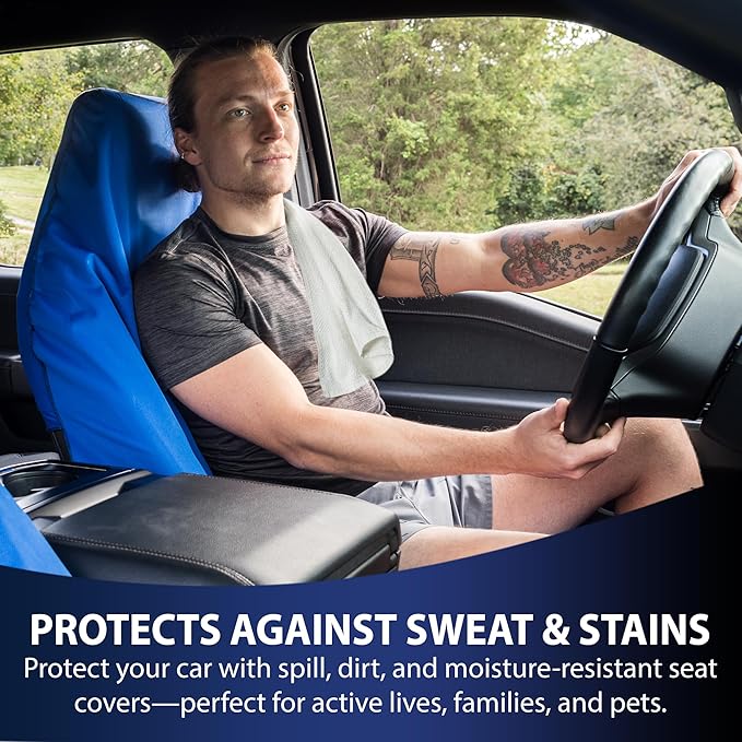 Dri Seats Waterproof Car Seat Cover – Premium Sweat Towel with Slip Resistant Backing for Front Seats in Cars, Trucks, SUVs – Universal Seat Liner, Easy Install, Machine Washable, Breathable
