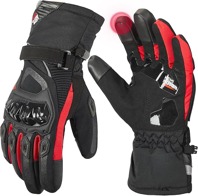KEMIMOTO Winter Motorcycle Gloves, Rainproof Riding Warm Gloves with Touchscreen for Motorcycle Riding, ATV, UTV, Snowmobile Red M