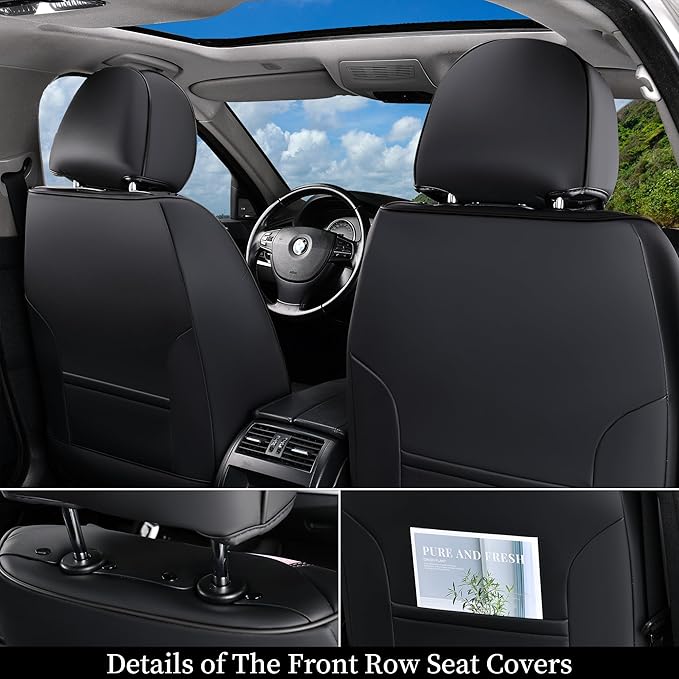 Coverado Front Seat Covers, 2 PCS Pink Seat Cover for Cars, Breathable Fabric& Faux Leather Seat Cover, Driver Seat Cushion, Car Seat Protector Universal Fit Most Cars, Trucks, SUV