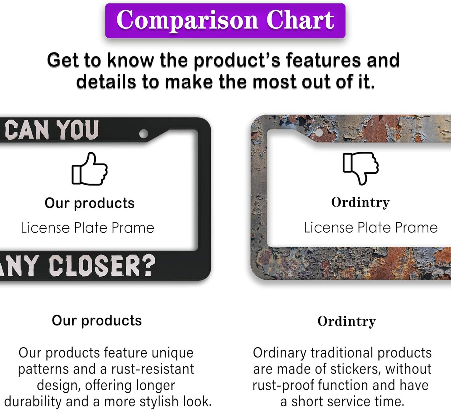 License Plate Holder Black and White License Plate Frames Can You Be Any Closer Aluminum Metal Car Accessory 2 Pack with Screw Covers Set