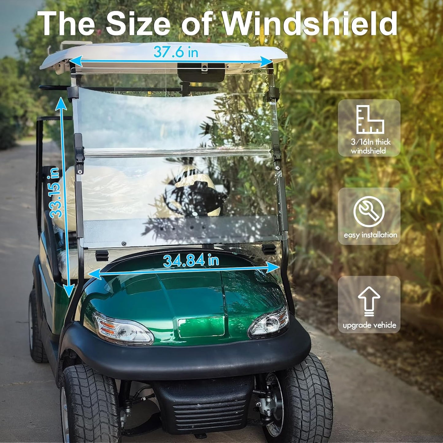 Upgraded Club Car Precedent Windshield,Golf Cart Windshield for Precedent/Tempo/Onward (2004-Up)– Heavy Duty Hinges, Foldable, Anti-UV & Impact Resistant, 5MM Thick PC Material, 37.6"W X 33.2"H