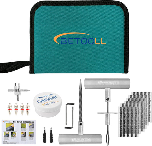 BETOOLL Tire Repair Kit, 44 Pcs Professional Heavy Duty Universal Emergency Flat Tire Repair Kit to Fix Punctures, for car Motorcycle, Truck, Golf Cart, ATV, Tractor, ARB, RV, SUV, Trailer etc.