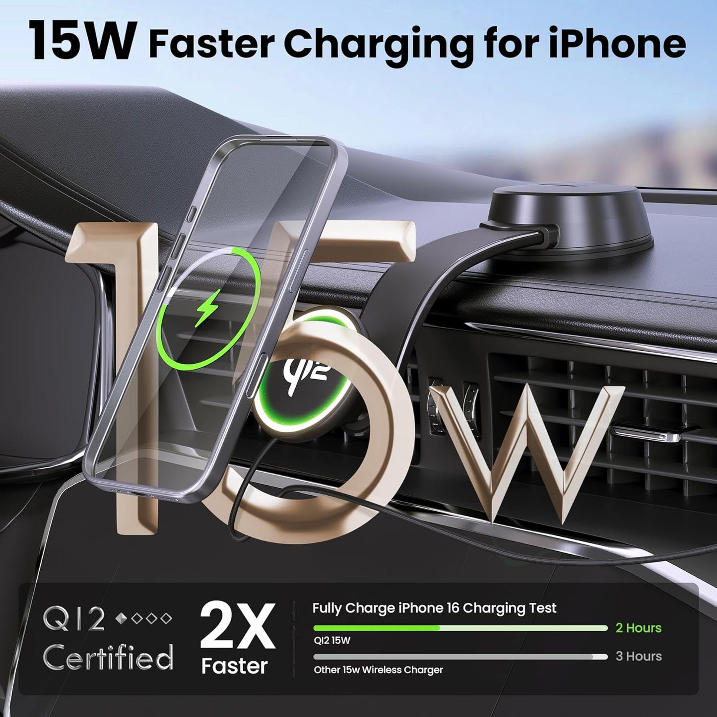 Qi2-Certified 15W Wireless Car Charger Mount [2X Faster Charging Speed] for MagSafe Car Mount Charger Magnetic Car Charger for iPhone 16/15/14/13/12 Pro Max/Mini and Others Smartphone