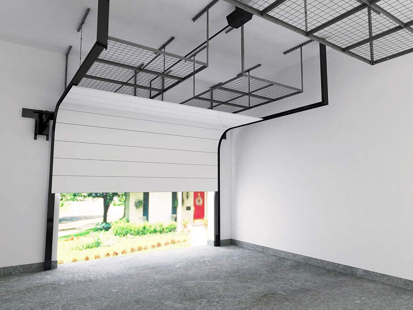 FLEXIMOUNTS 4x8 Overhead Garage Storage Rack, Adjustable Organization System, Heavy-Duty Metal Ceiling Racks, 2 pack, Black