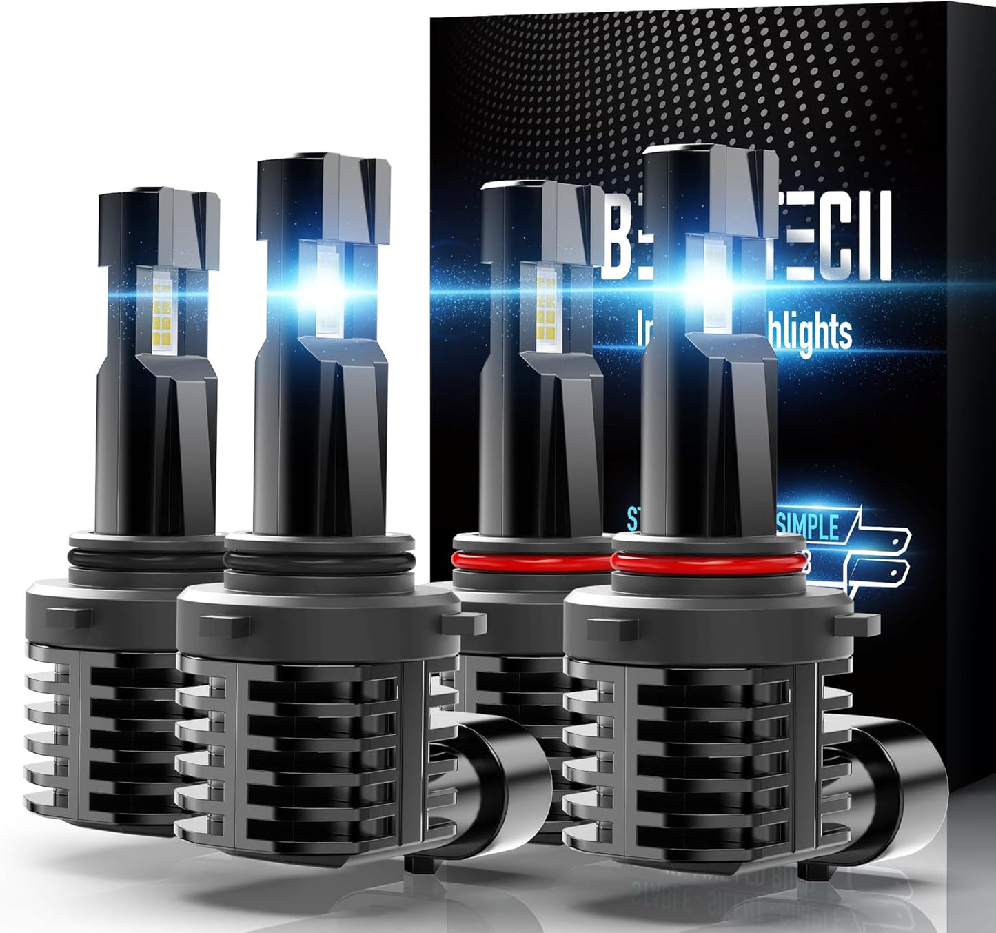 BEAMTECH 9005 9006 Fog Light Bulbs, Fanless in Line 6500K Light Bulb Pack of 4