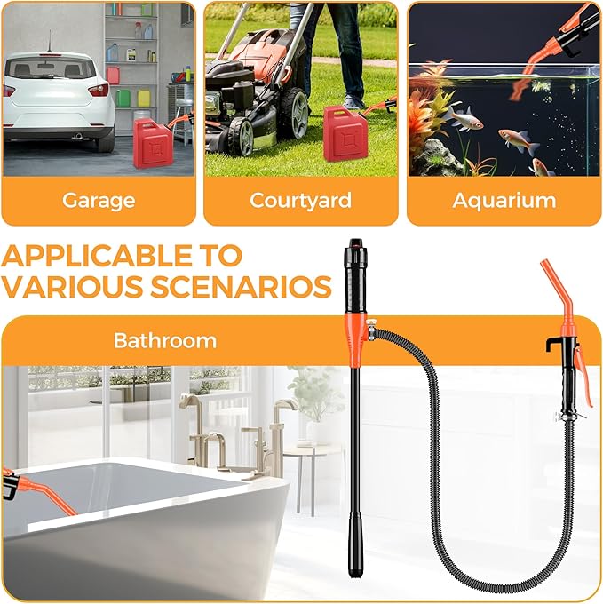 Electric Fuel Transfer Pump, 3GPM Portable Fluid Transfer Siphon Pump with Oil Pipeline, Battery Gas Pumps with Adjustable Flow Control Nozzle for Car/RV(Orange)