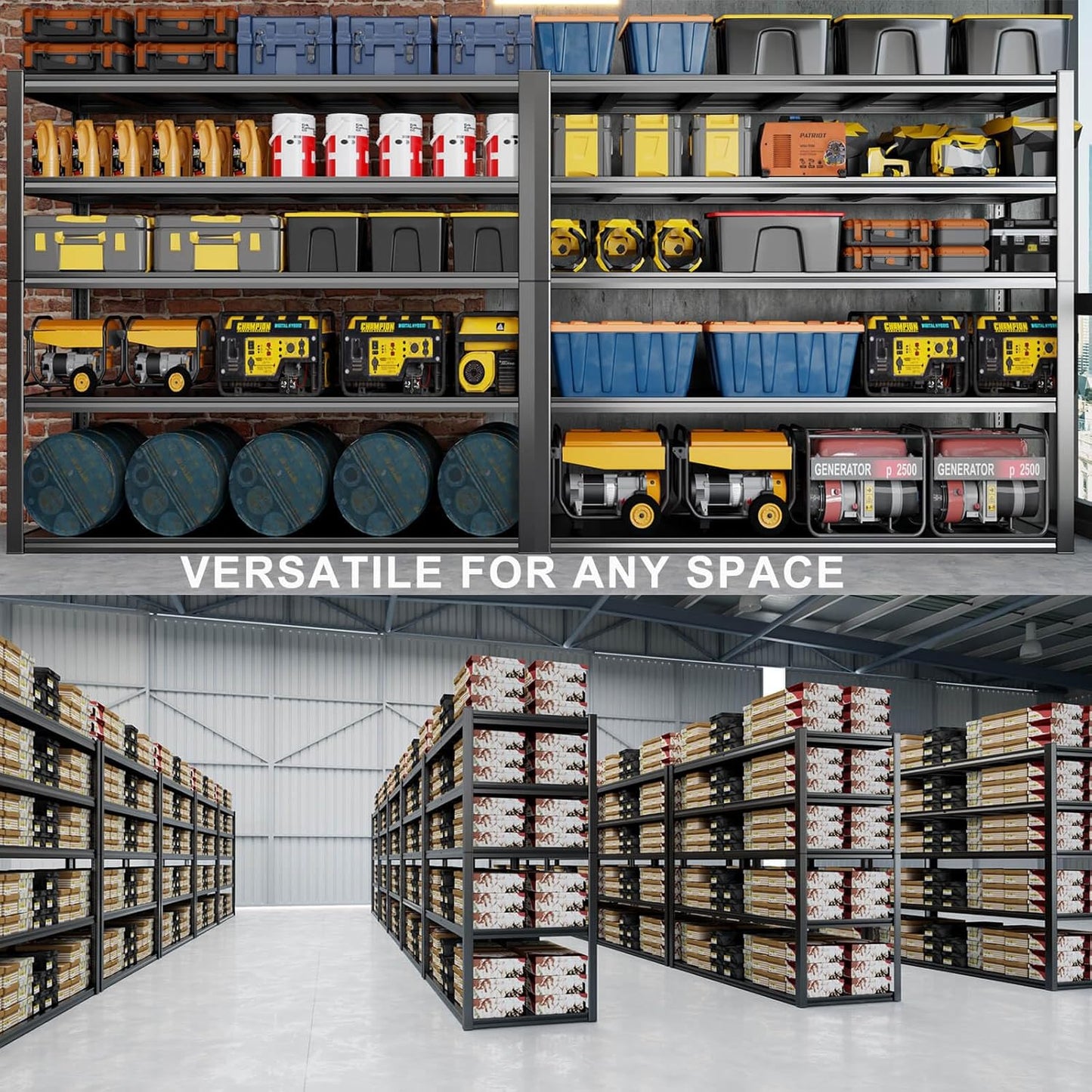 65" W Heavy Duty Garage Shelving, 84" H Garage Storage Shelves, 5 Tier Metal Shelving Unit, Adjustable Commercial Shelving, 2 Pack