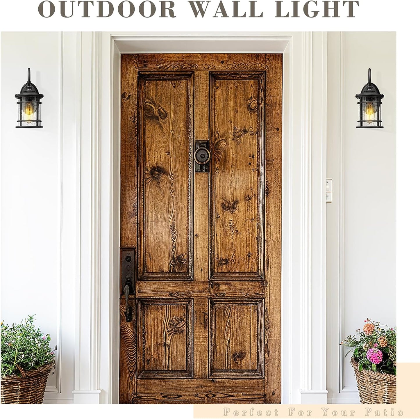 Emliviar Outdoor Wall Light Fixture - Modern Exterior Wall Sconce for House with Seeded Glass Shade, 12.5 Inch Height, Black Finish, XE229B-S BK