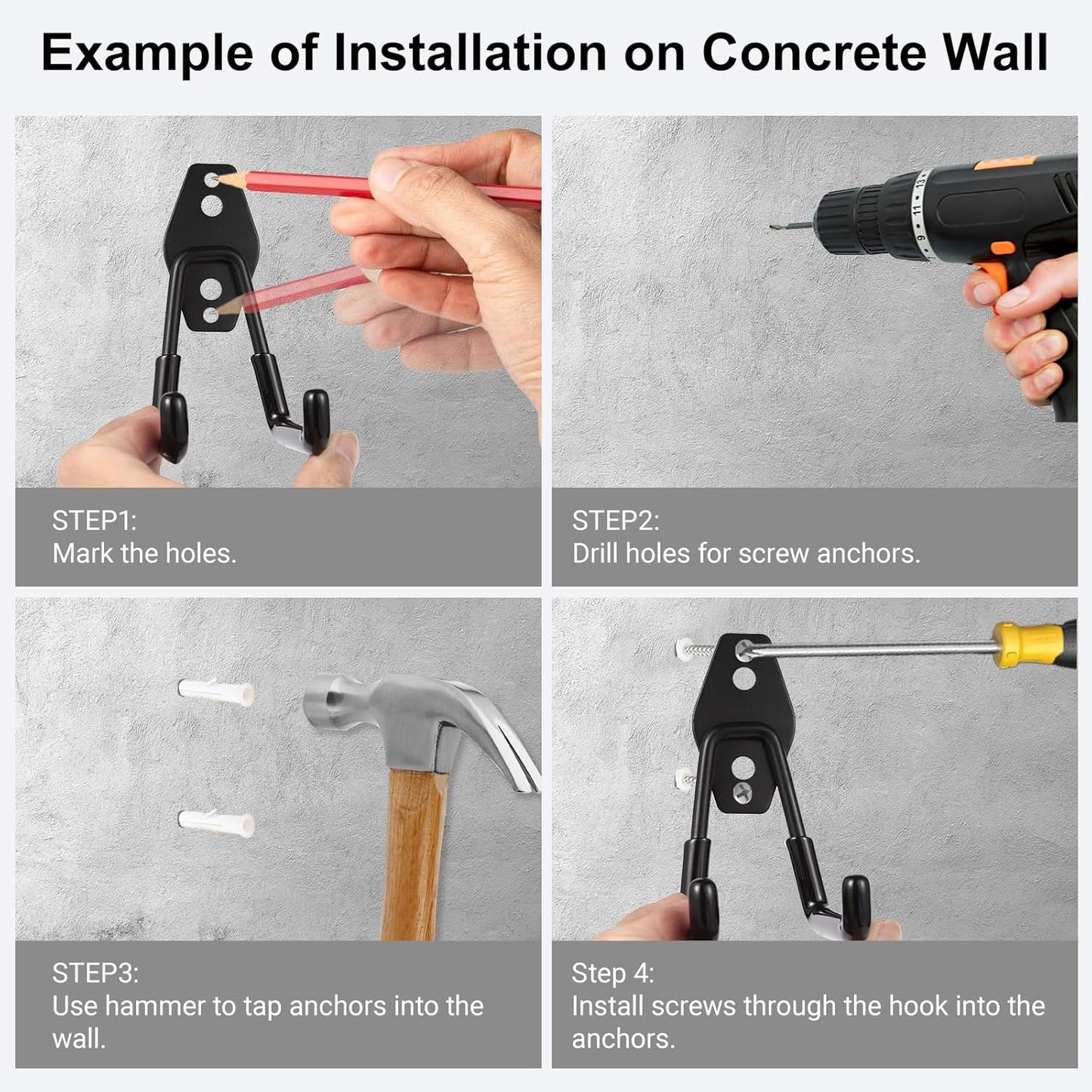 Garage Hook Heavy Duty Wall Storage Hangers, 24 Pack Garage Storage Hooks Steel Tool Black for Ladders, Ropes, Garden Tools