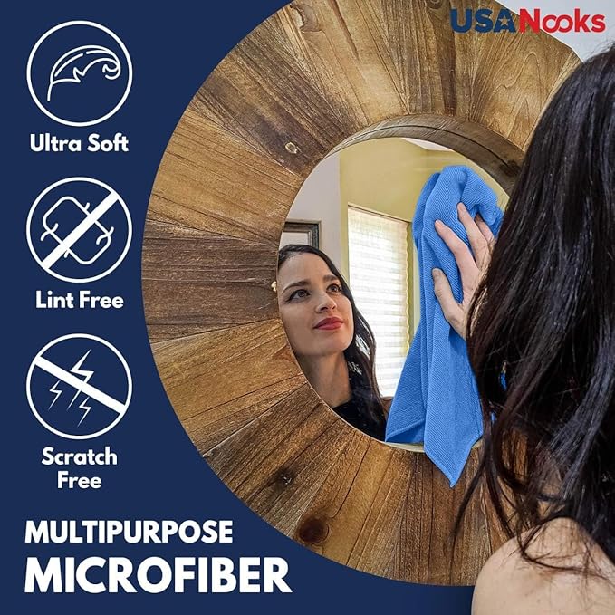 USANOOKS Microfiber Cleaning Cloth - 1200 Washes, Ultra Absorbent Towels Grip Root Weave Grime - 50pack - Blue