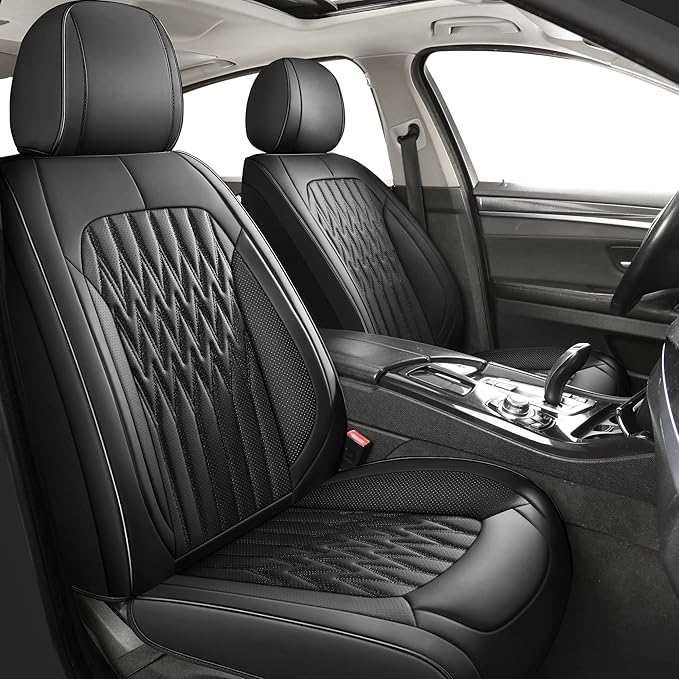 Huidasource Car Seat Covers, Waterproof Leather Vehicle Cushion Covers, Universal Fit for Most Car Sedan SUV Pickup Truck, Fit for Jeep Acura Honda Civic Nissan Mazda Dodge Buick (Full Set/Black)