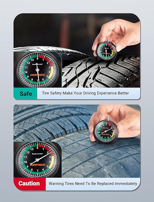 Tire Tread Depth Gauge, Dial Type Tire Depth Gauge Reads in 1/32" for Tread Wear, Professional Pocket Tire Gauge with Case for Truck, Motorcycle, Car and Bus Tyre in 32nds