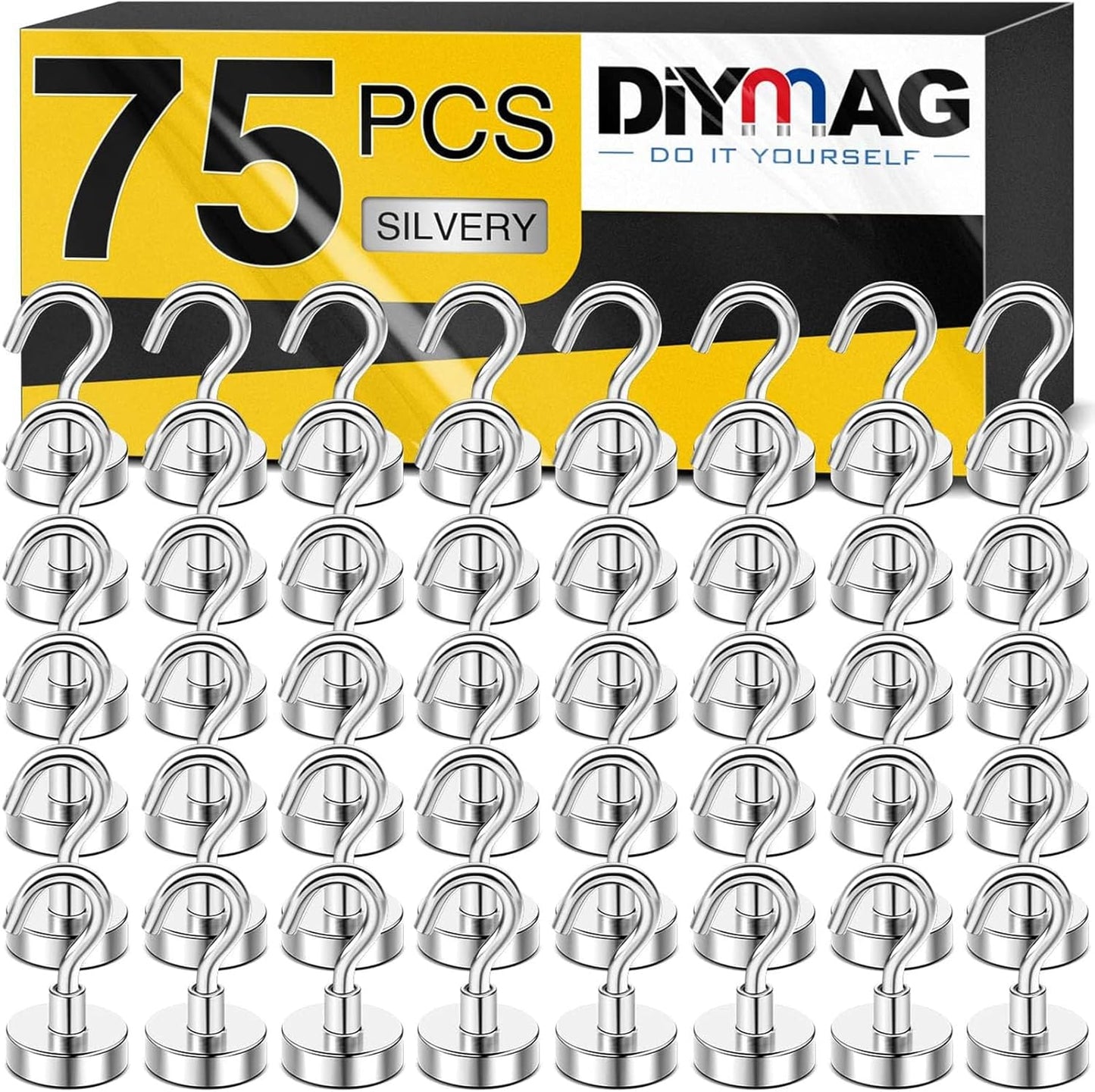 DIYMAG Magnetic Hooks, 30Lbs Strong Heavy Duty Cruise Magnet (75 Pack-Silver),Magnetics S-Hooks for Classroom, Fridge, Hanging, Cabins, Grill, Kitchen, Garage, Workplace and Office Etc