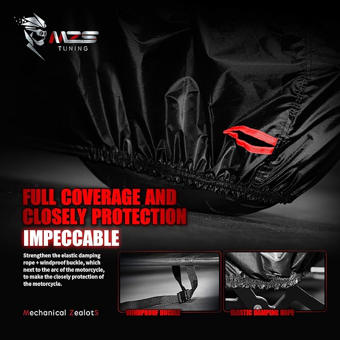 MZS Motorcycle Cover Waterproof Outdoo, All Season Weather Protection Touring Cover Storage fit up to 104 inch Compatible with Road Glide Electra Street Glide Road King Softail Vrod Night Rod