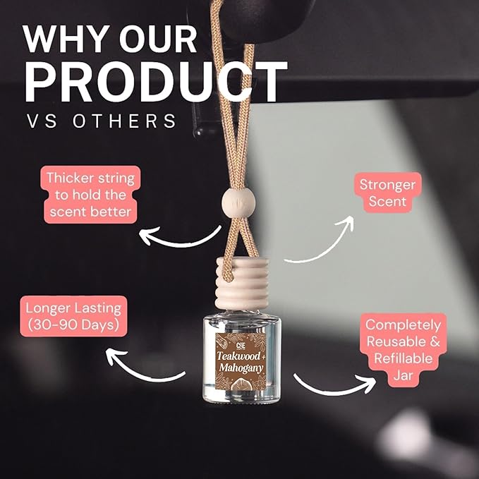 CANDECraftCo Car Air Hanging Fragrance Oil, Car Auto Freshener for Essential Oils, Scents Fragrance Aromatherapy Automobile Diffuser, Long Lasting (Teakwood + Mahogany)