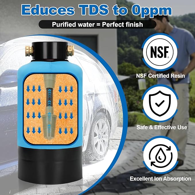 Water Deionizer for Car Washing – Spot-Free Deionized Water System | Spotless Car Wash Filter, NSF-Certified Mixed Bed Resin DI Water System for Cars, RVs, Boats, Solar Panels and Window Cleaning