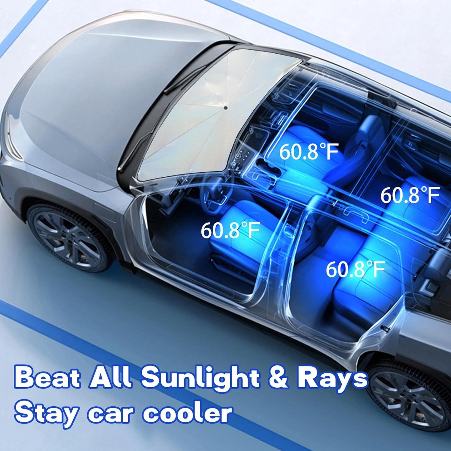 Windshield Sun Shade Umbrella, Portable Foldable, Spring Structure Wind Shield, Front Window Sunshade, Protect from Sun Rays Car Windshield, Universal for Any Car (61'' x 33.4'')