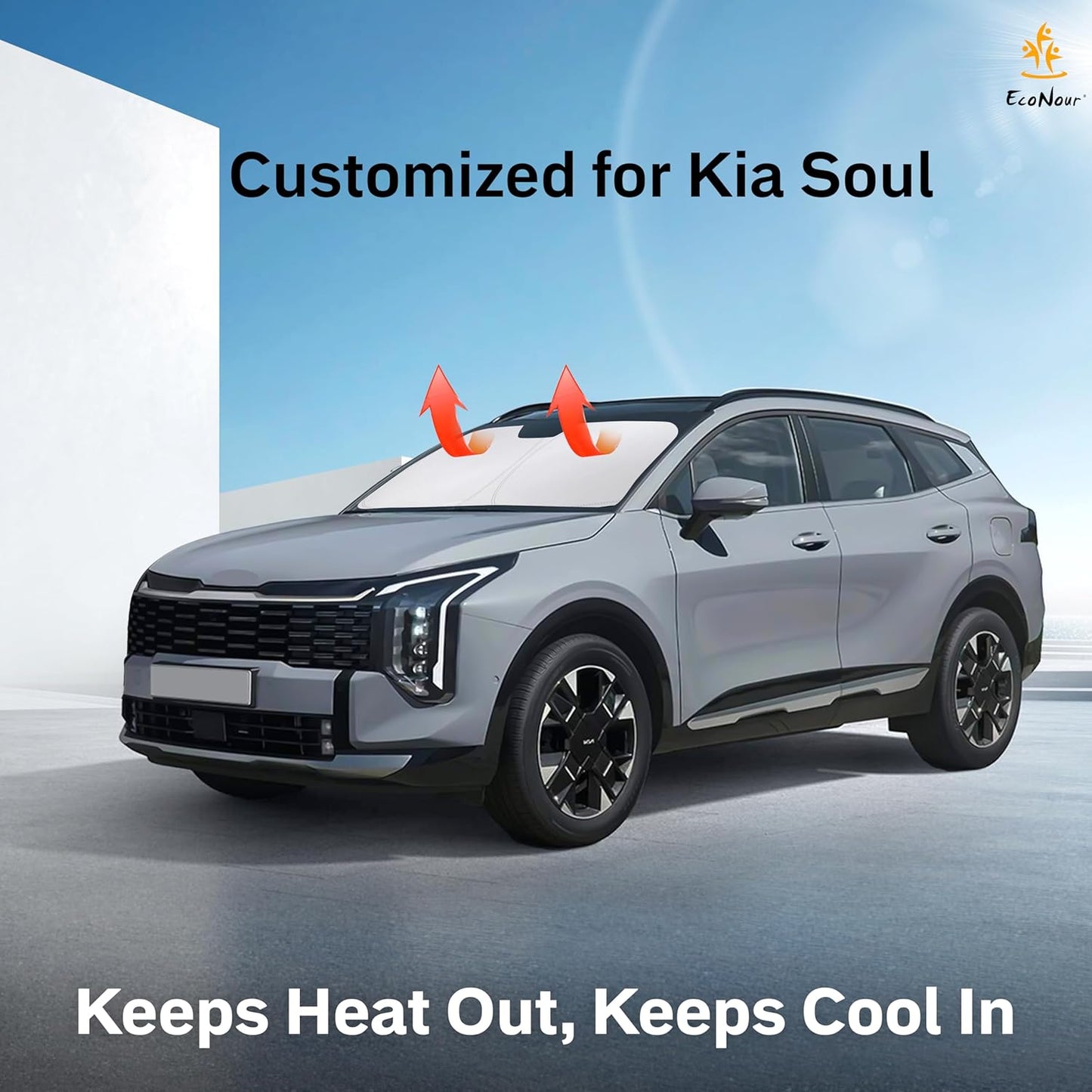 for Kia Soul 2020-2024 2025 EcoNour Windshield Sunshade-240T Polyester Material Cars Sun Visor Reflector Blocks UV Rays - Foldable Sunshade Interior Protection - Kia Soul Accessories