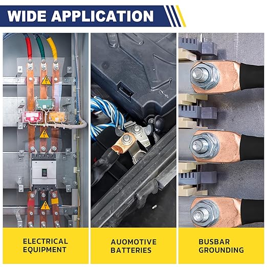 haisstronica 10pcs 1/0 AWG - 3/8"(M10) Battery Cable Lugs, Heavy Duty Copper Wire Lugs with 10pcs 3:1 Adhesive Heat Shrink Tubing,0 Gauge Wire Connectors Battery Terminal Connector,Battery Cable Ends