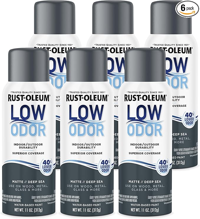 Rust-Oleum Low Odor Premium Spray Paint, 11 oz, Matte Deep Sea, 6 Pack