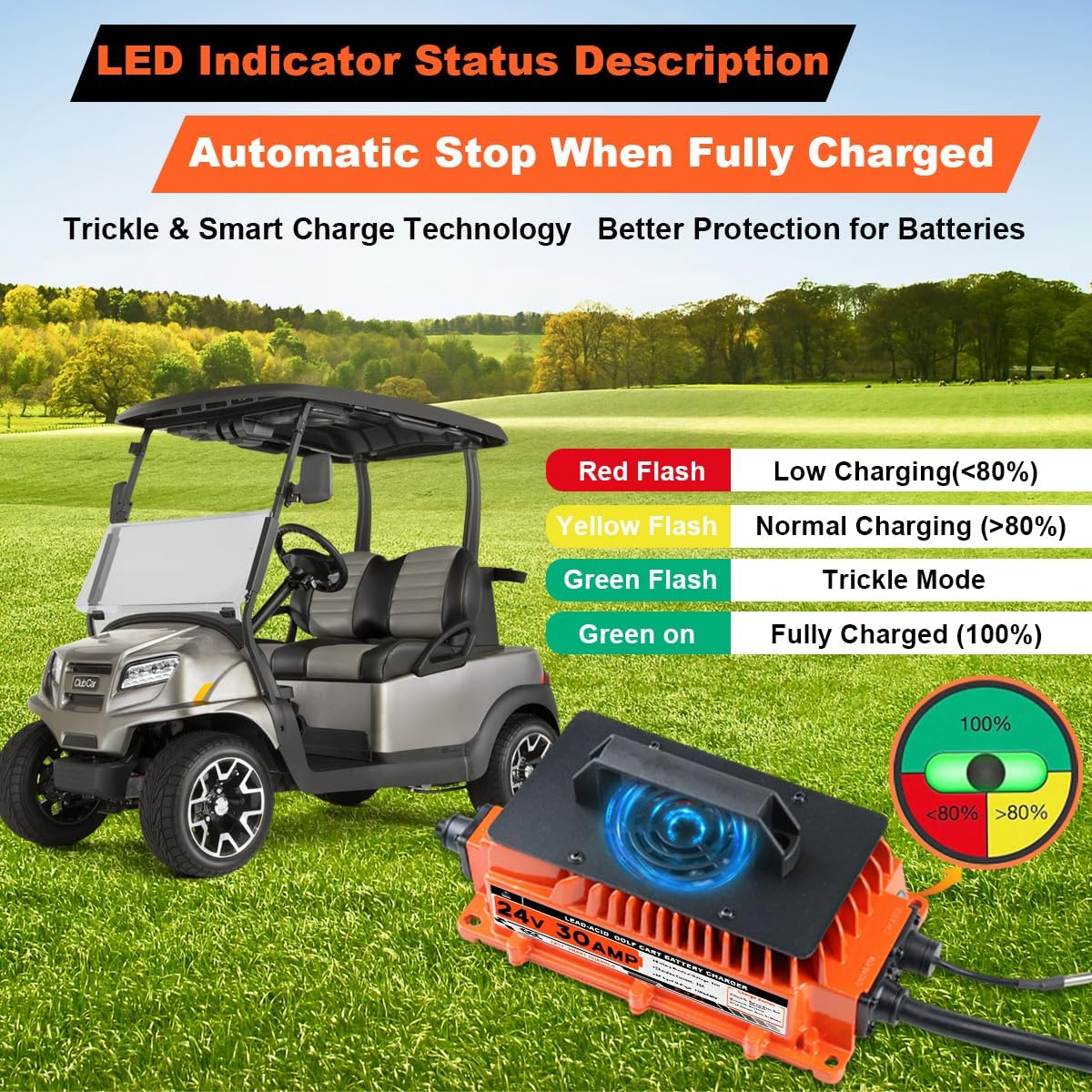 30A 24V Battery Charger 24 Volt Forklift Fast Charger with Anderson Plug Lead-Acid Battery Chargers for Sicorssors Lift, Pallet Jack, Lawn Mower, Floor Scrubberb